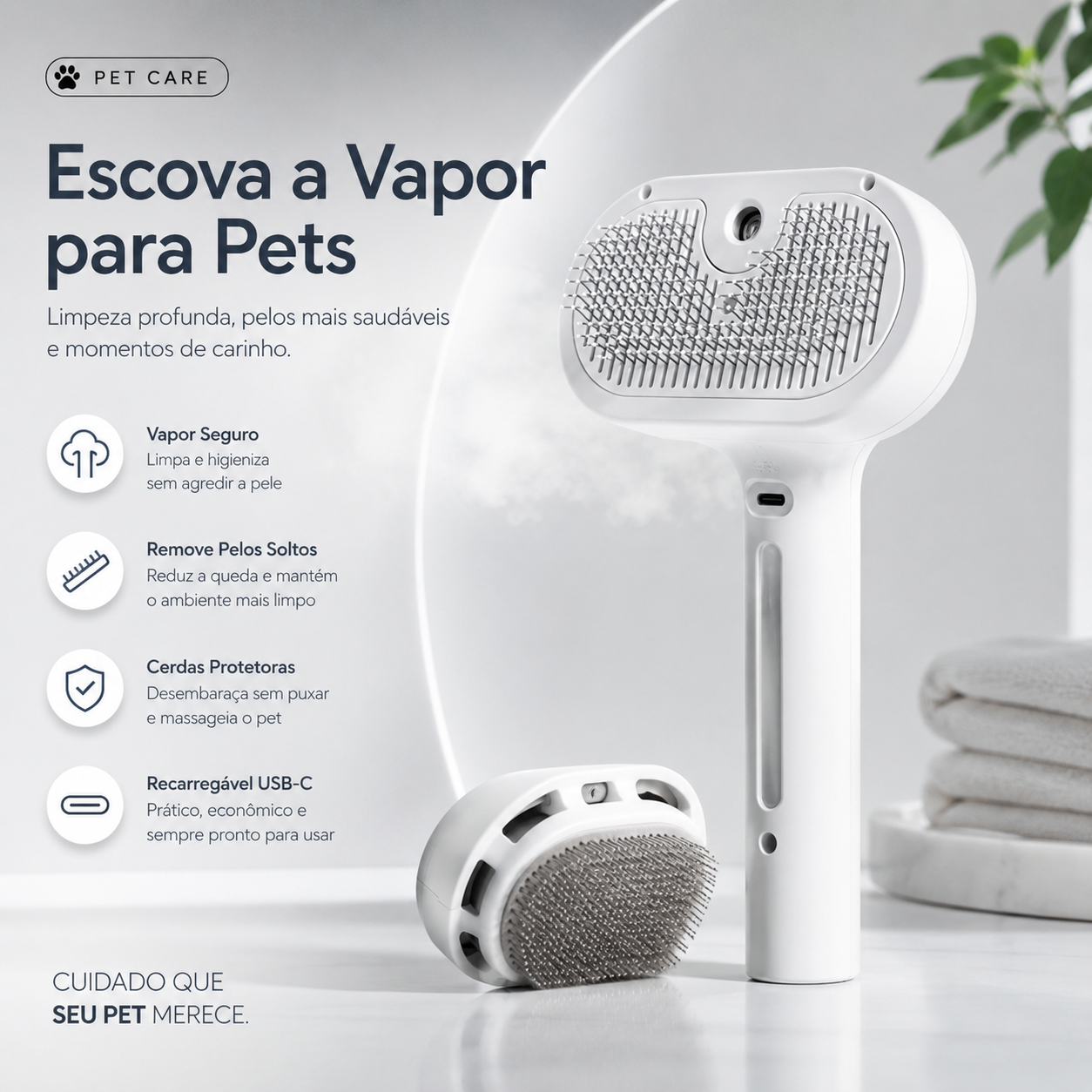 Escova de Massagem a Vapor para Pets — SoftSteam Pro