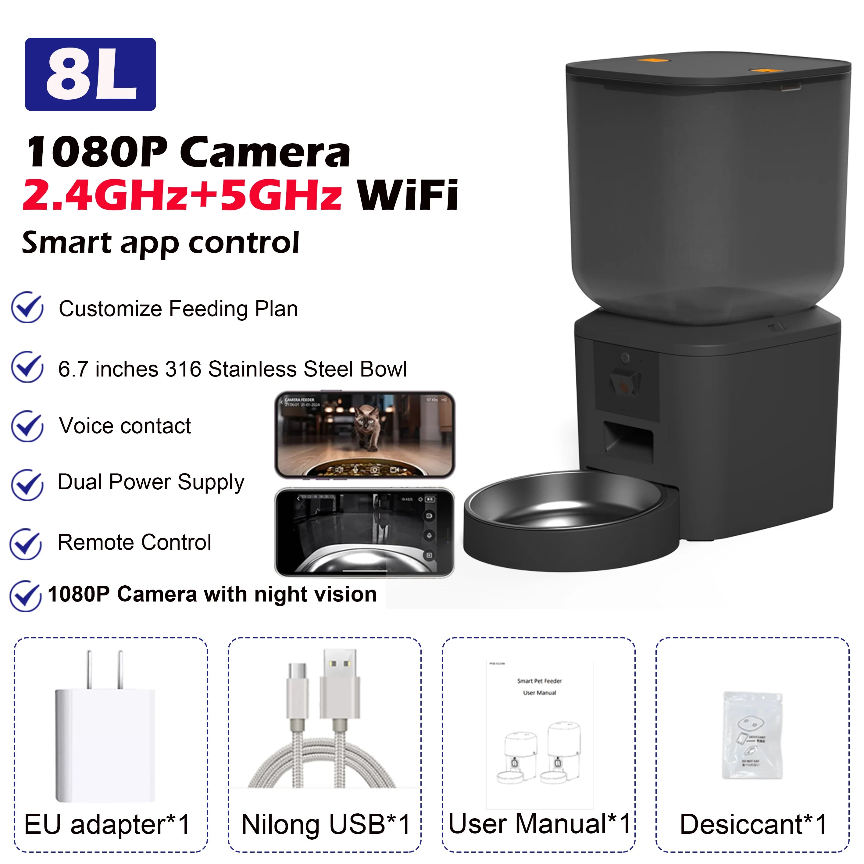 Alimentador Automático Inteligente com Câmera HD — SmartFeeder 8L